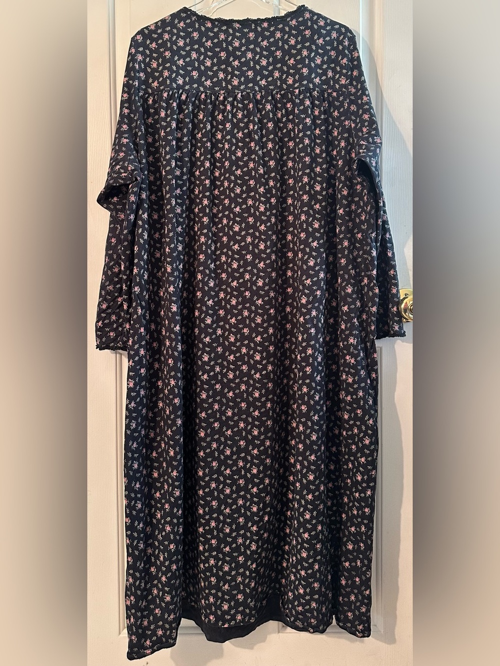 EILEEN WEST 3X Nightgown Black Floral 100% Cotton Long Sleeve Dreamtime Jersey - Picture 2 of 11